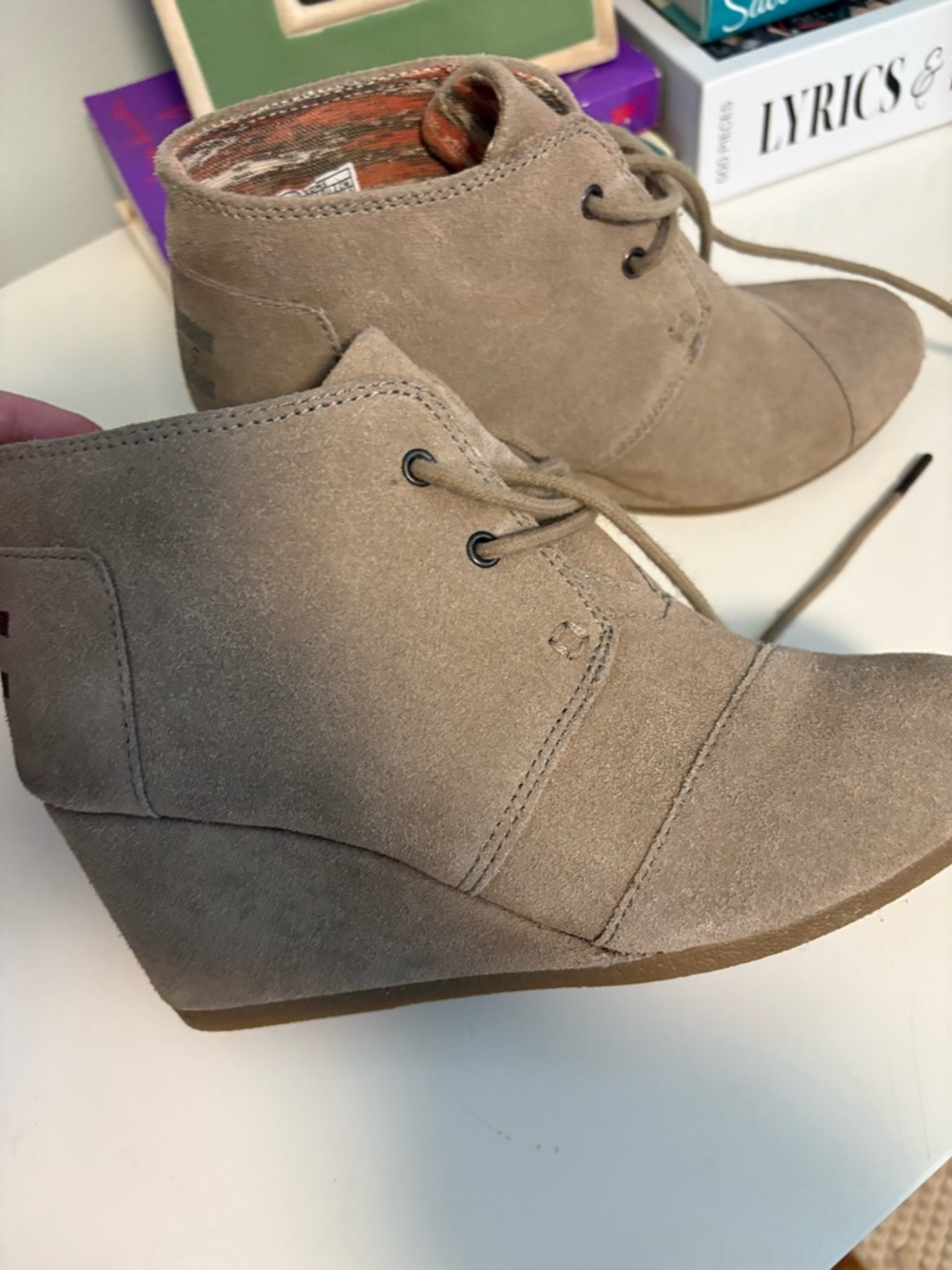 Toms Taupe Suede Wedge Ankle Boots